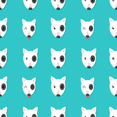 Obraz premium Bull Terrier face cartoon so cute. On green background. Pattern seamless vector illustration. 