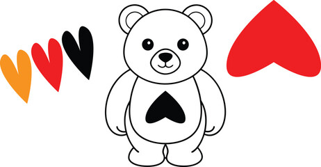 Vector illustration of a teddy bear with hearts in multiple colors, great for children's designs, gifts, or cute-themed branding.