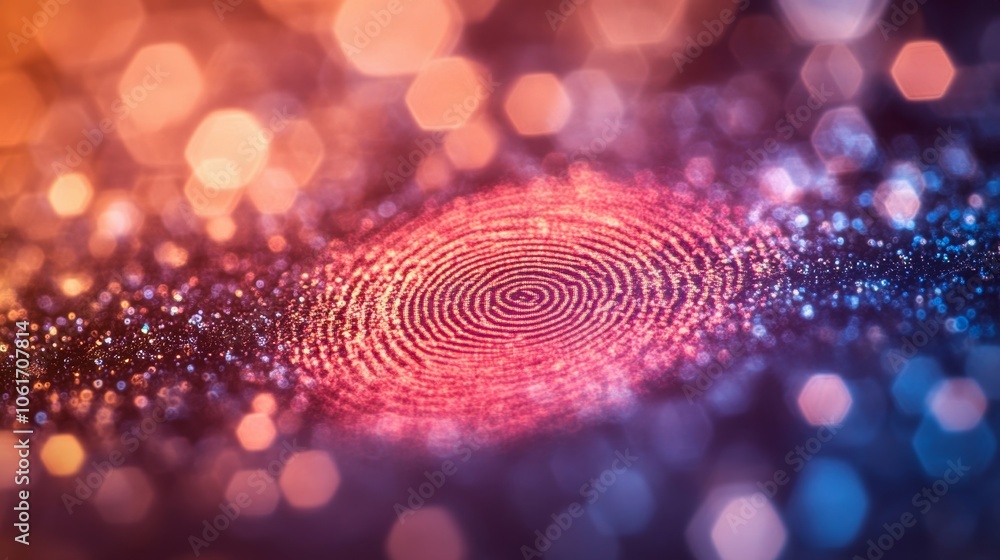 Poster abstract fingerprint with bokeh lights security identity digital technology data