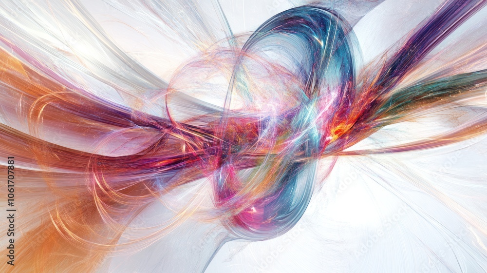 Poster an imaginative depiction of quantum entanglement, illustrated through intertwining strands of light 