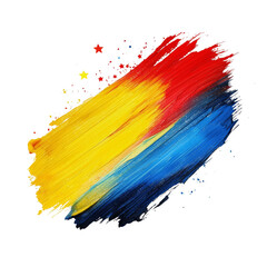 Abstract Yellow, Blue, Red Paint Swatch on Green Background