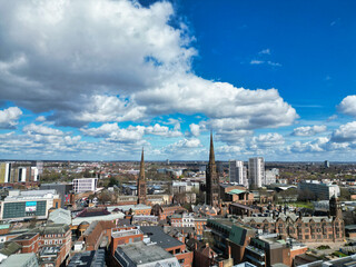 Aerial View of Downtown Buildings at Central Coventry City Centre of England United Kingdom....