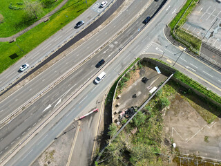 Aerial View of Downtown Buildings at Central Coventry City Centre of England United Kingdom. Drone's Camera Footage Was Captured During Bright Sunny Day From Medium High Altitude on March 30th, 2024