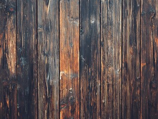 A close-up view of rustic wooden planks arranged vertically, showcasing unique textures and rich colors, perfect for backgrounds and design elements.