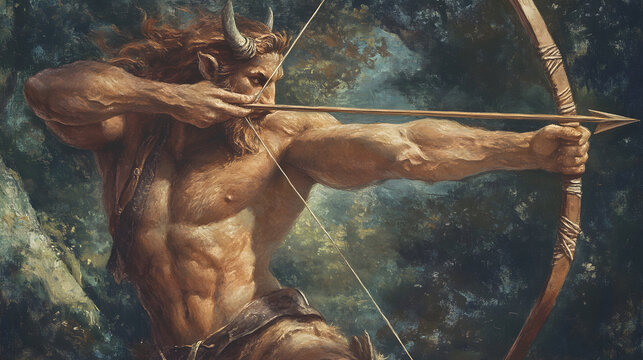 Greek mythology, illustration of the creature centaur half horse half human with a bow, mythical archers