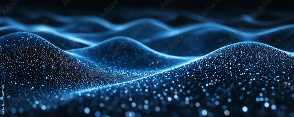 Poster abstract representation of glowing waves, evoking a sense of depth and movement.