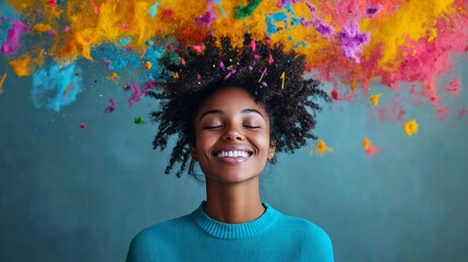 A positive state of mind with a person smiling confidently, surrounded by uplifting colors and symbols of optimism, representing the power of positive thinking