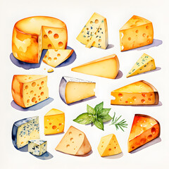 Delicious cheese set illustration, different cheese types design