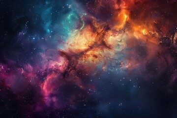 Cosmic Nebula with Stars and Gas Clouds