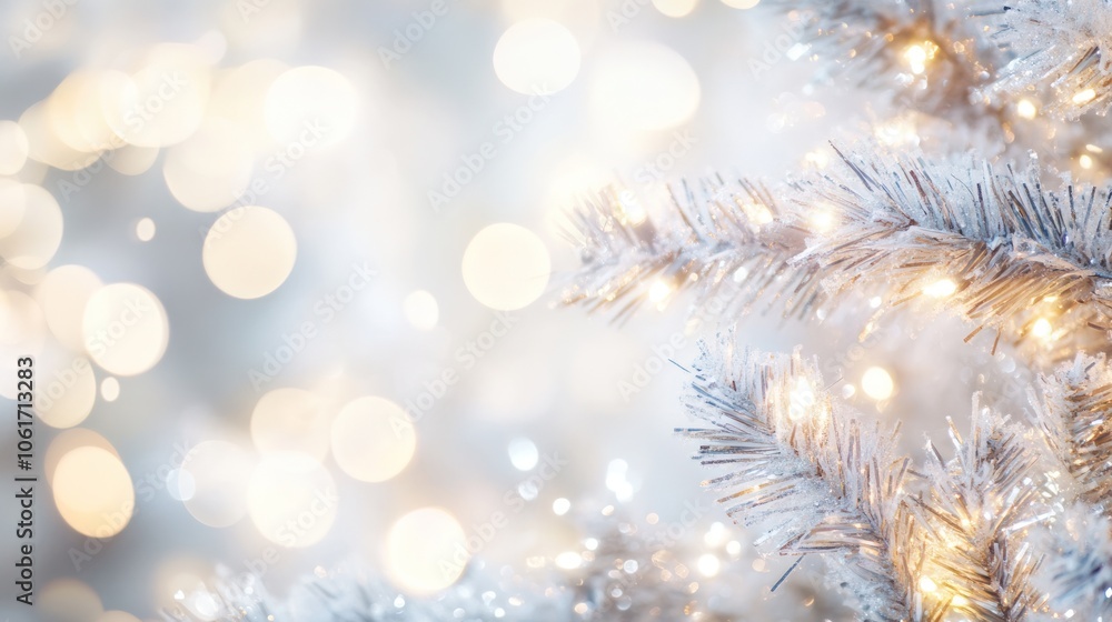 Poster a white background adorned with shimmering bokeh lights in various sizes,