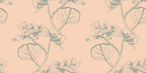 Fototapeta premium Hand drawn floral pattern vector design. Flower drawing simple ornament.