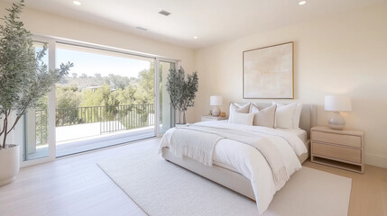 Fototapeta premium luxurious master bedroom realistic, minimal artwork, natural lighting aspect.