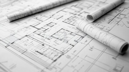 A residential architecture blueprint for a multi-story home, with floor plans and structural engineering details that highlight the design functionality and aesthetic appeal