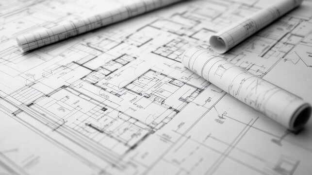 A residential architecture blueprint for a multi-story home, with floor plans and structural engineering details that highlight the design functionality and aesthetic appeal