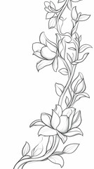 Hand drawn illustration of magnolia flowers and leaves.