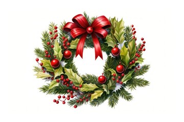 Christmas door wreath plant white background illuminated.