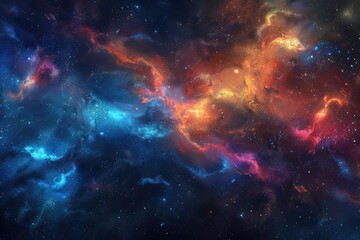 Vibrant Nebulae and Stars in a Cosmic Landscape