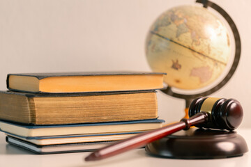Lawyer presented his case in courtroom, where judge wielded hammer of justice, delivering a legal...