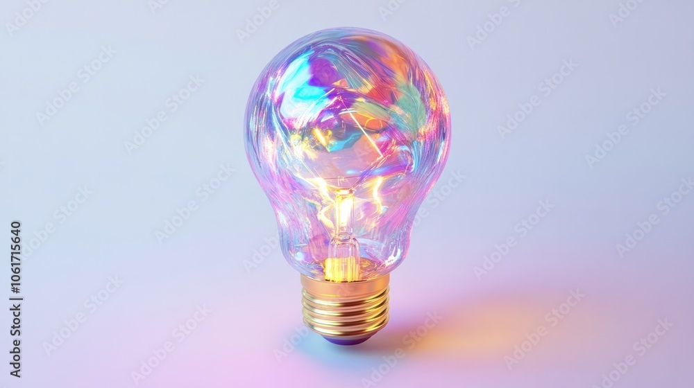 Poster light bulb glowing in vibrant colors, showcasing intricate designs and patterns that symbolize advan