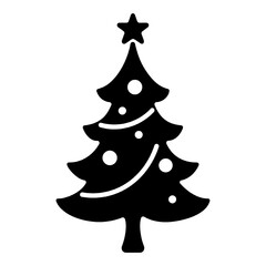 星を飾ったクリスマスツリーのシルエットイラスト　透過背景の切り抜き