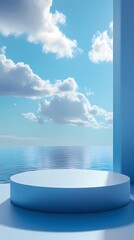 Fototapeta premium Tech blue sky and circular booth illustration poster background