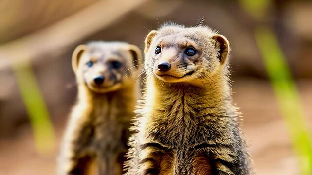 two mongoostwo mongooses  standing together.two mongooses  standing together.two mongooses  standing together.es  standing together.