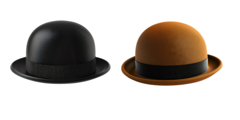 Distinguished bowler hat isolated, sophisticated brown black vintage head, refined accessory style clothing wear, elegant classic stylish, formal retro