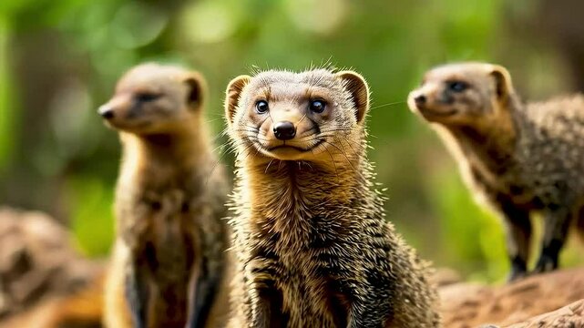 three mongoothree mongooses  standing together.three mongooses  standing together.three mongooses  standing together.ses  standing together.