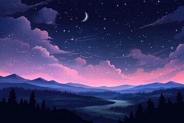 Night landscape astronomy panoramic.