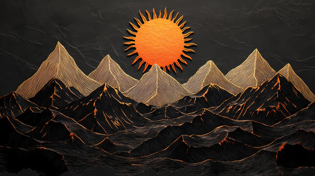 A Kurdish-style sun peeks over the Sawtooth mountains in this letterpress laser cut background