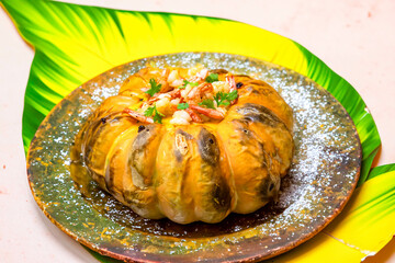 Traditional Brazilian recipe of shrimp in pumpkin, known as 