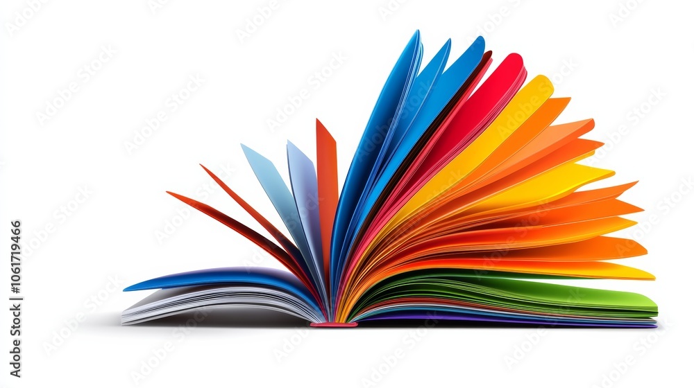Aufkleber the book is open to a page with a vibrant rainbow, showcasing a variety of colors. the pages are col