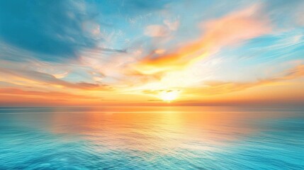 Obraz premium Tranquil ocean view at sunrise with soft pastel colors and calm waves