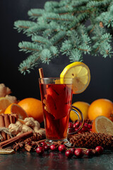 Hot Christmas drink with spices.
