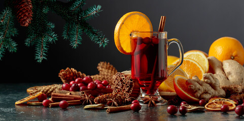 Hot Christmas drink with spices.