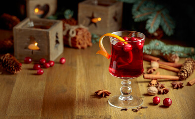 Christmas drink with spices and cranberries.