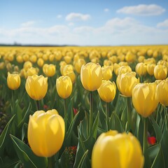 Obraz premium field of tulips against blue sky generative ai