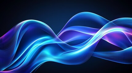 Abstract blue and purple wave flowing in dark background.