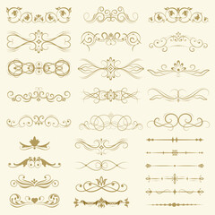 Obraz premium Set of vintage elements, decorations, curls, ornaments. Borders, frames, dividers. Design for festive, wedding, invitation cards.