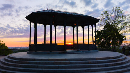 Gazebo and observation deck on Volodymyrsky Hill in Kyiv in the early morning, Ukraine.