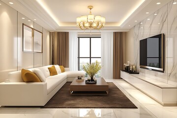 Modern Living Room with TV Wall and Plush Sofa
