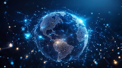 Obraz premium Abstract digital globe with glowing connections, Technology 3d globe planet earth