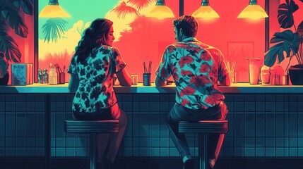 Colorful Evening at a Tropical Bar