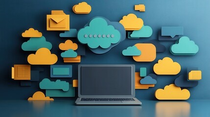 Modern Cloud Computing Concept with Laptop and Icons