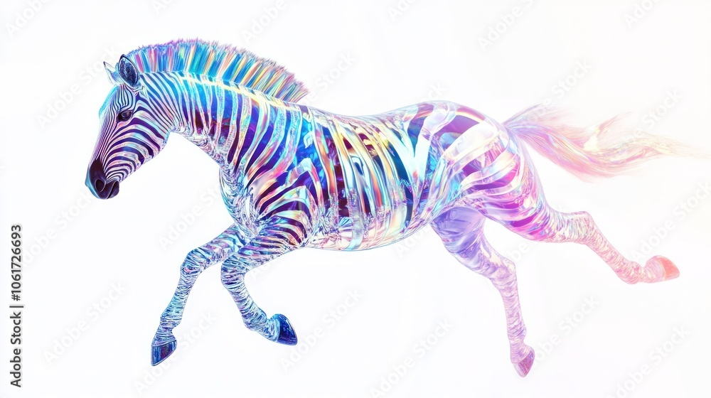 Poster zebra with a mesmerizing blend of colors spiraling across its body. the zebra's striking patterns