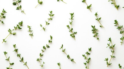 Fototapeta premium Fresh Thyme Sprigs on White Background