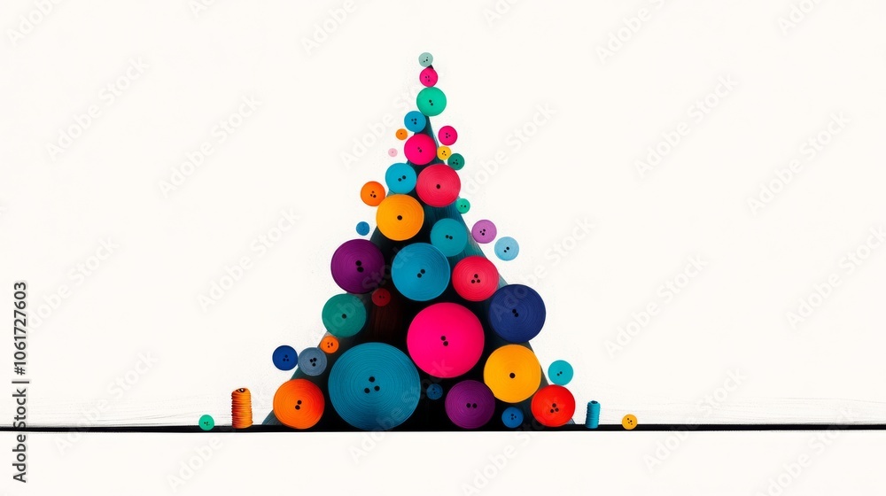 Poster colorful christmas tree made of buttons. the tree is made of many different colored buttons, and it 