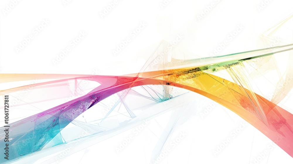 Poster bridge, where geometric shapes and flowing lines intersect in a dynamic dance of colors.
