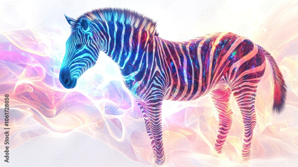 Aufkleber zebra with a mesmerizing blend of colors spiraling across its body. the zebra's striking patterns
