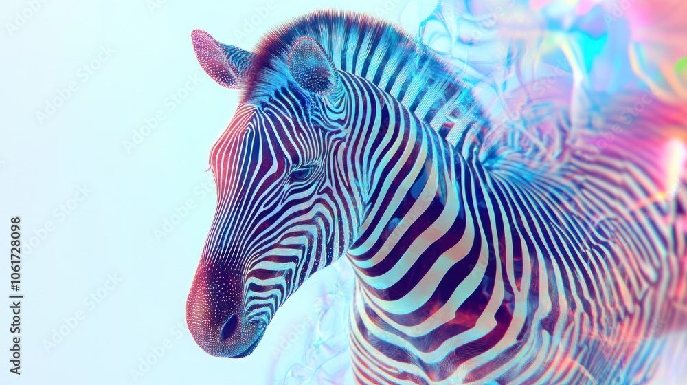 Aufkleber zebra with a mesmerizing blend of colors spiraling across its body. the zebra's striking patterns